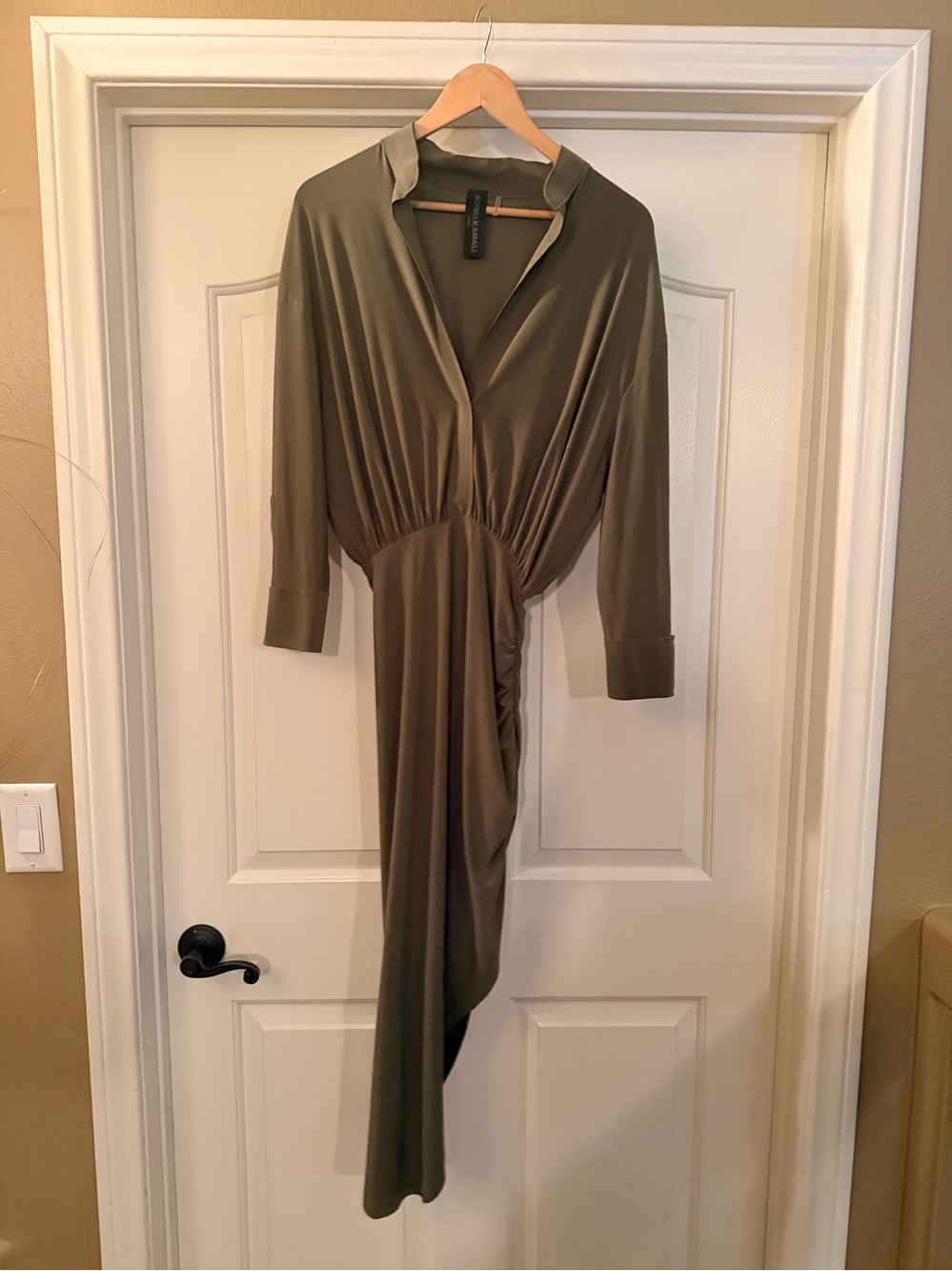 Norma Kamali Olive Green side scrunch dress